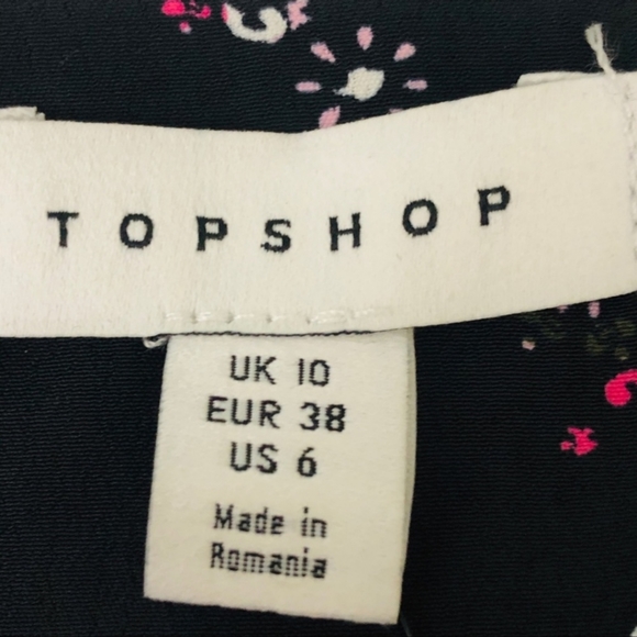 NWT Topshop Floral Star Print Blouse, Long Ruched Sleeve Tie Neck Women Size 6 - Picture 5 of 13